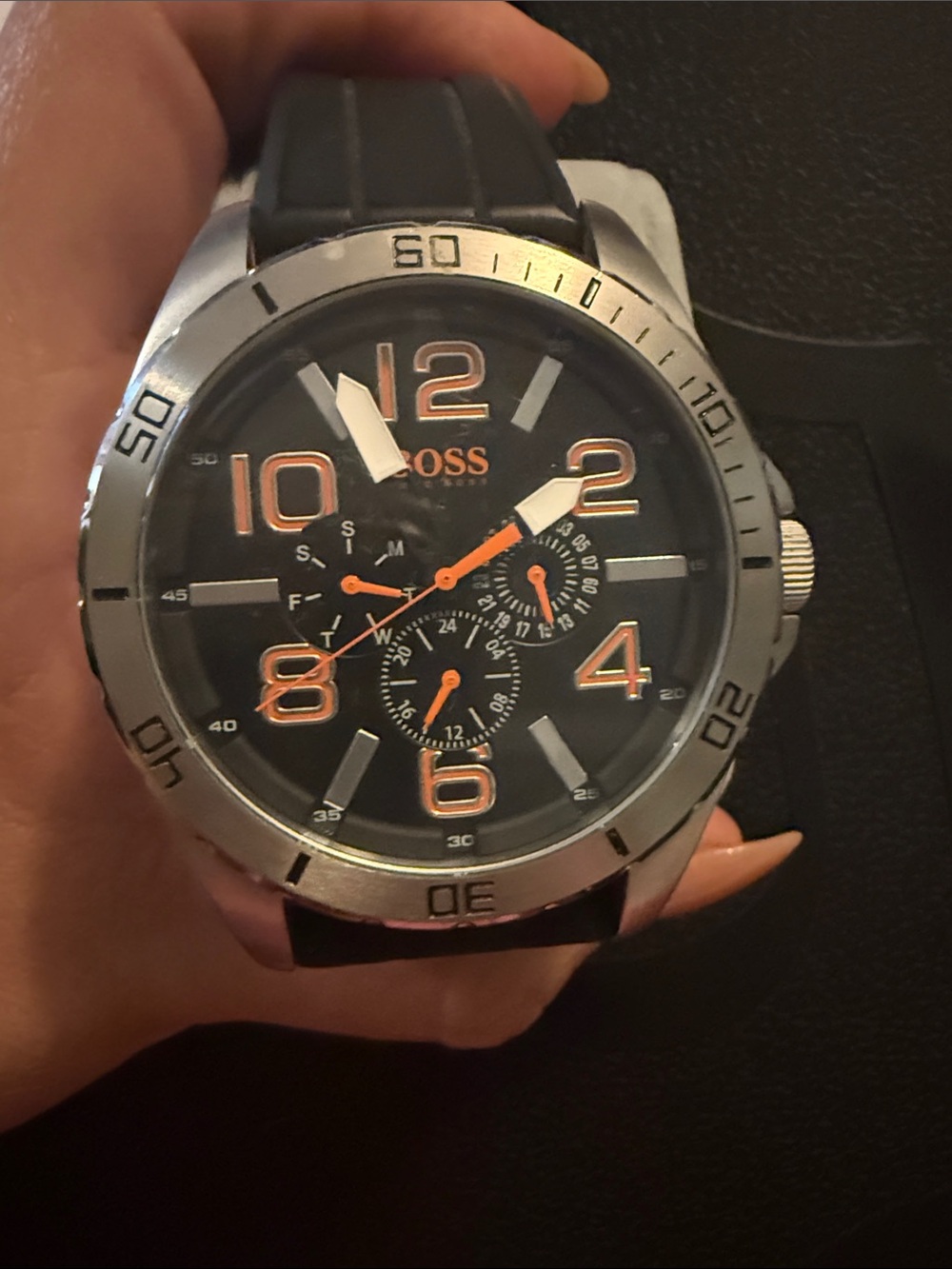 Boss Black Dial Watch with Orange Accents no battery